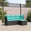 Afuera Living Contemporary Synthetic Poly Rattan  Sofa Set in Black/Blue