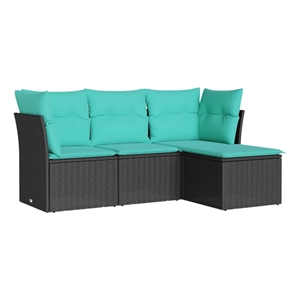 Afuera Living Contemporary Synthetic Poly Rattan  Sofa Set in Black/Blue