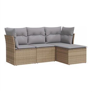 Afuera Living Contemporary 4 Piece Steel Sofa Set in Gray/Beige