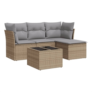 Afuera Living Contemporary 5 Piece Poly Rattan Sofa Set in Gray/Beige