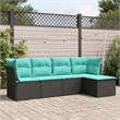 Afuera Living Contemporary 5 Piece Poly Rattan Sofa Set in Black/Blue