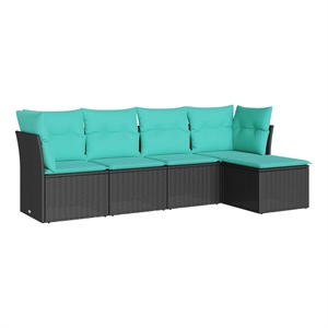 Afuera Living Contemporary 5 Piece Poly Rattan Sofa Set in Black/Blue