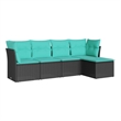 Afuera Living Contemporary 5 Piece Poly Rattan Sofa Set in Black/Blue