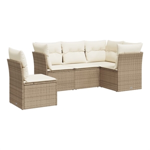 Afuera Living Contemporary 5 Piece Poly Rattan Sofa Set in Cream/Beige