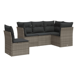 Afuera Living Contemporary 5 Piece Poly Rattan Sofa Set in Gray