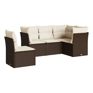 Afuera Living Contemporary Synthetic Poly Rattan 5 Piece Sofa Set in Brown/Cream