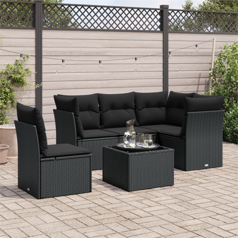 Afuera Living Contemporary 6 Piece Poly Rattan Sofa Set in Black