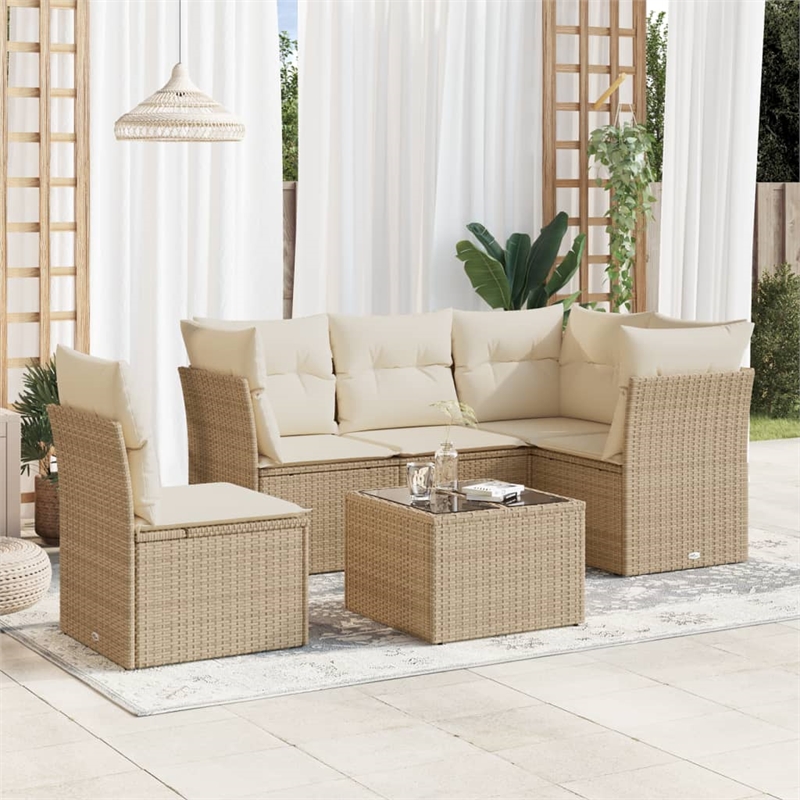 Afuera Living Contemporary 6 Piece Poly Rattan Sofa Set in Beige