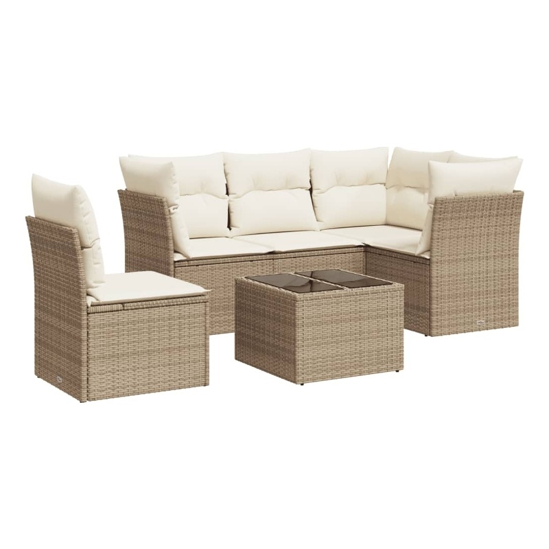 Afuera Living Contemporary 6 Piece Poly Rattan Sofa Set in Beige