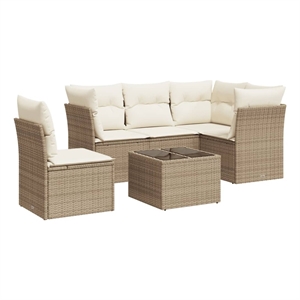 Afuera Living Contemporary 6 Piece Poly Rattan Sofa Set in Beige