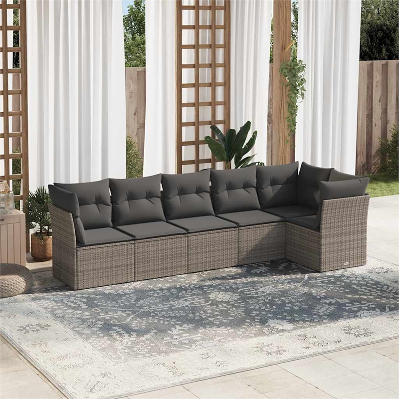 Afuera Living Contemporary 6 Piece Poly Rattan Large Sofa Set in Gray