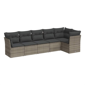Afuera Living Contemporary 6 Piece Poly Rattan Large Sofa Set in Gray