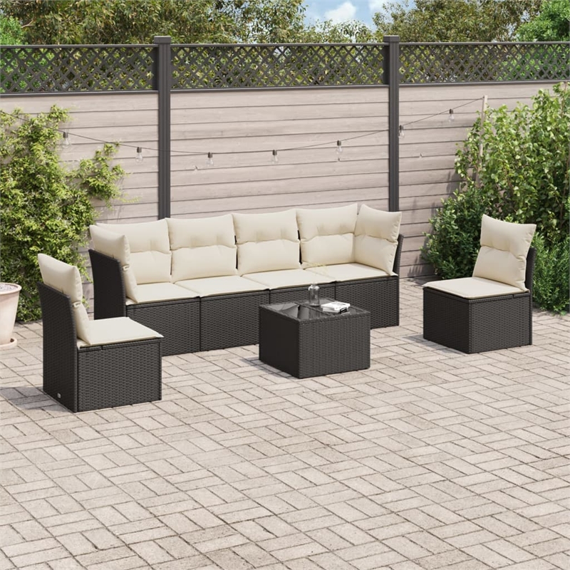 Afuera Living Contemporary 7 Piece Poly Rattan Sofa Set in Black