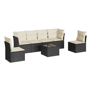 Afuera Living Contemporary 7 Piece Poly Rattan Sofa Set in Black