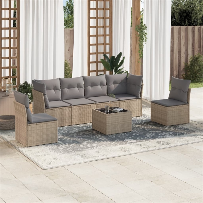 Afuera Living Contemporary Synthetic Poly Rattan 7 Piece Sofa Set in Gray/Beige