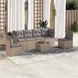 Afuera Living Contemporary Synthetic Poly Rattan 7 Piece Sofa Set in Gray/Beige