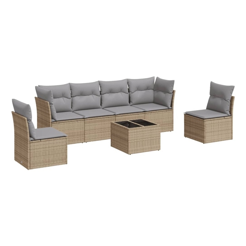 Afuera Living Contemporary Synthetic Poly Rattan 7 Piece Sofa Set in Gray/Beige