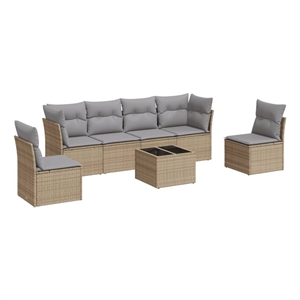 Afuera Living Contemporary Synthetic Poly Rattan 7 Piece Sofa Set in Gray/Beige