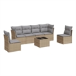 Afuera Living Contemporary Synthetic Poly Rattan 7 Piece Sofa Set in Gray/Beige