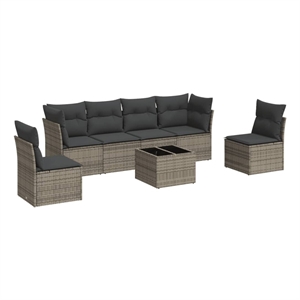 Afuera Living Contemporary 7 Piece Poly Rattan Small Sofa Set in Gray