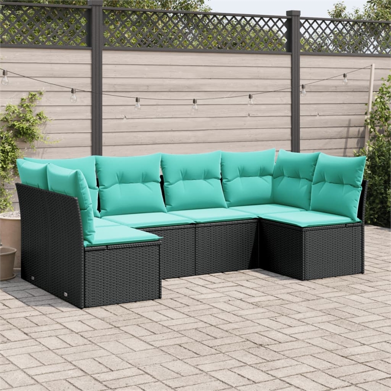 Afuera Living Contemporary 6 Piece Poly Rattan Sofa Set in Black/Blue