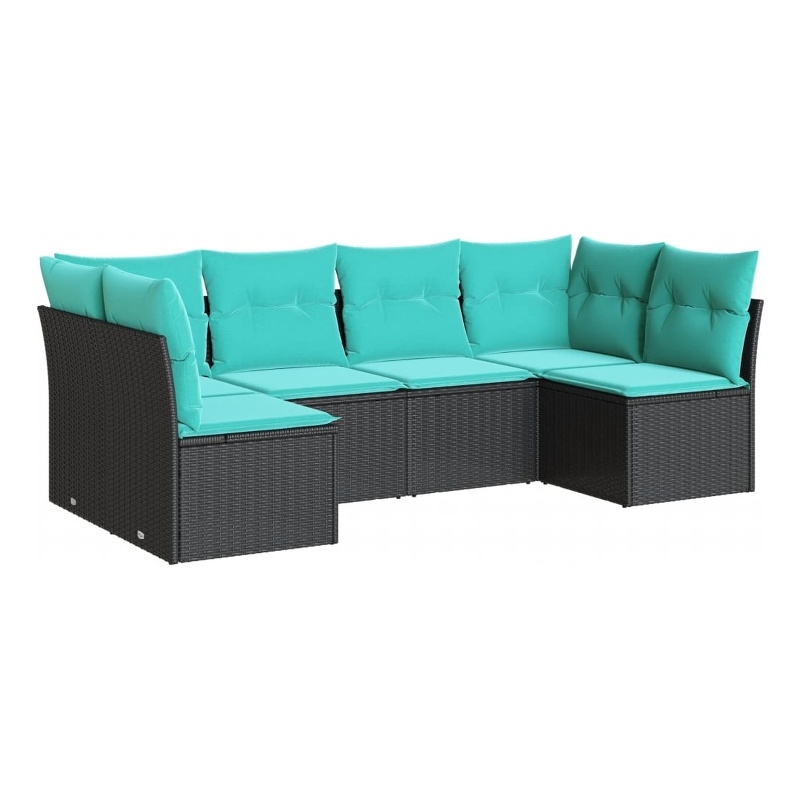 Afuera Living Contemporary 6 Piece Poly Rattan Sofa Set in Black/Blue