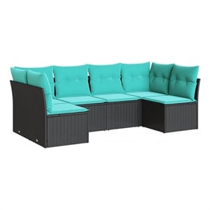 Afuera Living Contemporary 6 Piece Poly Rattan Sofa Set in Black/Blue