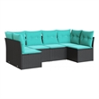 Afuera Living Contemporary 6 Piece Poly Rattan Sofa Set in Black/Blue