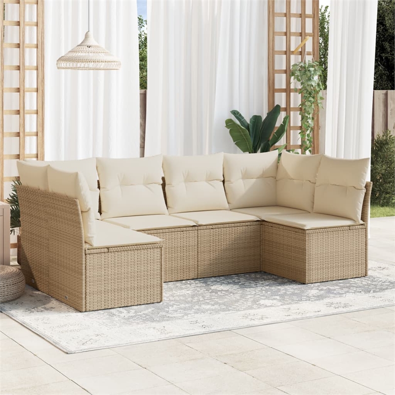 Afuera Living Contemporary 6 Piece Poly Rattan Sofa Set in Beige