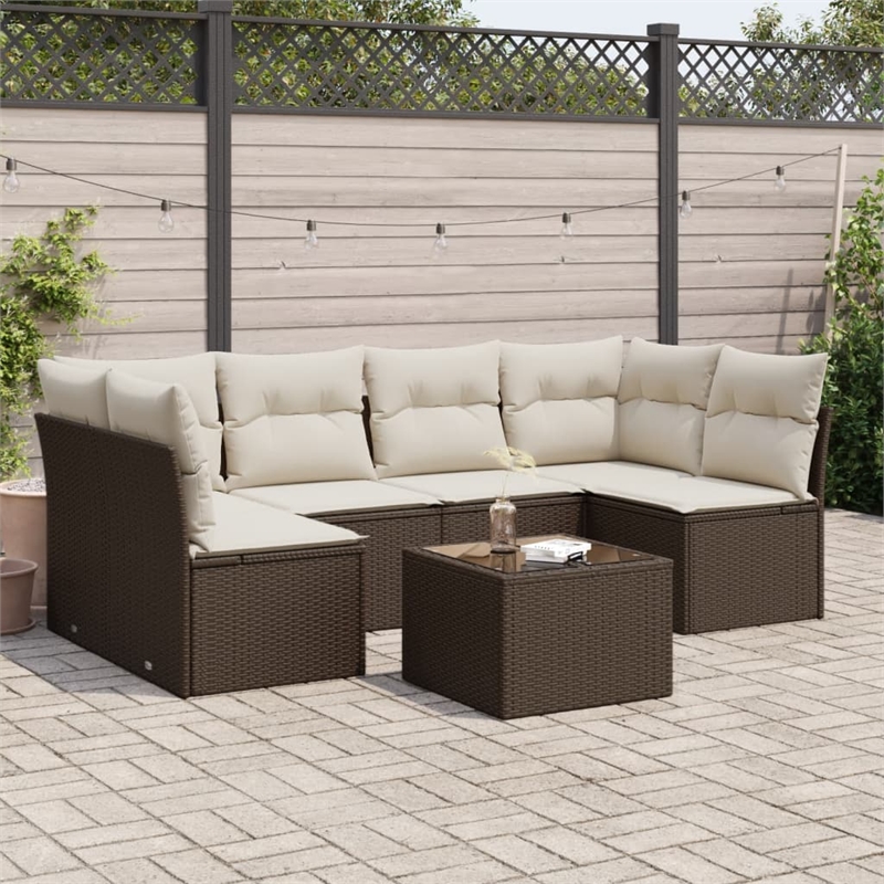 Afuera Living 7 Piece Poly Rattan Small Sofa Set in Brown/Cream