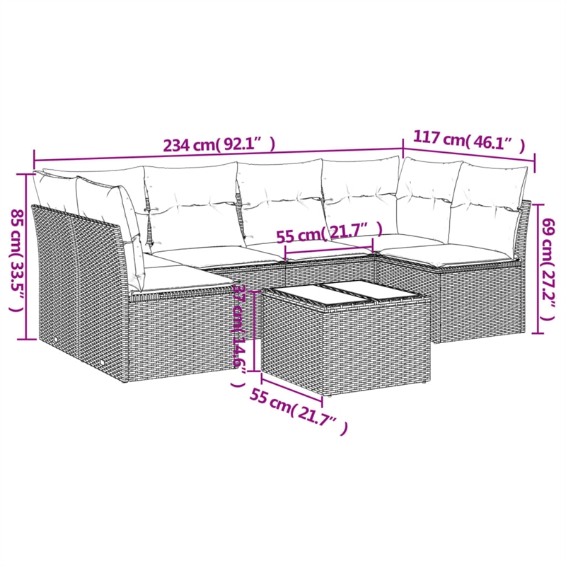 Afuera Living 7 Piece Poly Rattan Small Sofa Set in Brown/Cream