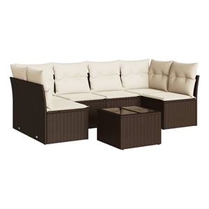 Afuera Living 7 Piece Poly Rattan Small Sofa Set in Brown/Cream