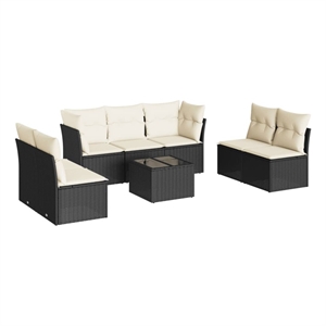 Afuera Living Contemporary Synthetic Poly Rattan Sofa Set in Black/Cream
