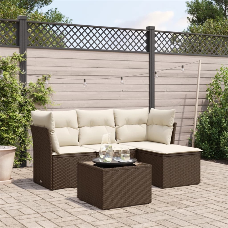 Afuera Living Contemporary Synthetic Poly Rattan Sofa Set in Brown/Cream