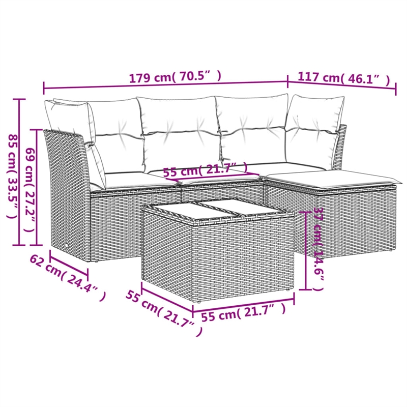 Afuera Living Contemporary Synthetic Poly Rattan Sofa Set in Brown/Cream