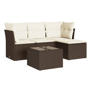 Afuera Living Contemporary Synthetic Poly Rattan Sofa Set in Brown/Cream