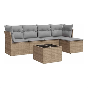 Afuera Living Contemporary 6 Piece Poly Rattan Sofa Set in Gray/Beige