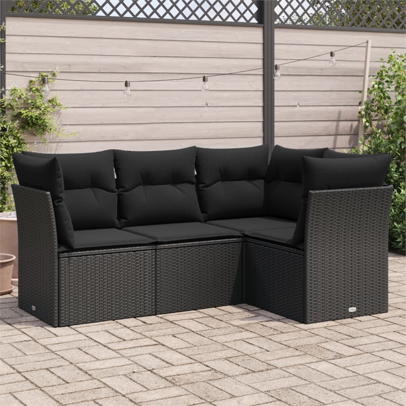 Afuera Living Contemporary 4 Piece Poly Rattan Sofa Set in Black