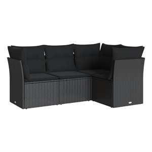 Afuera Living Contemporary 4 Piece Poly Rattan Sofa Set in Black