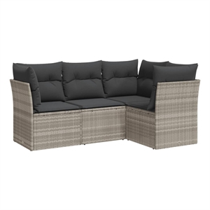 Afuera Living Contemporary 4 Piece Poly Rattan Sofa Set in Gray