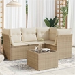 Afuera Living Contemporary Synthetic Poly Rattan 5 Piece  Sofa Set in Beige