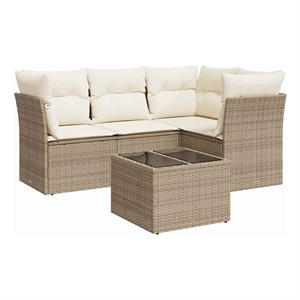 Afuera Living Contemporary Synthetic Poly Rattan 5 Piece  Sofa Set in Beige