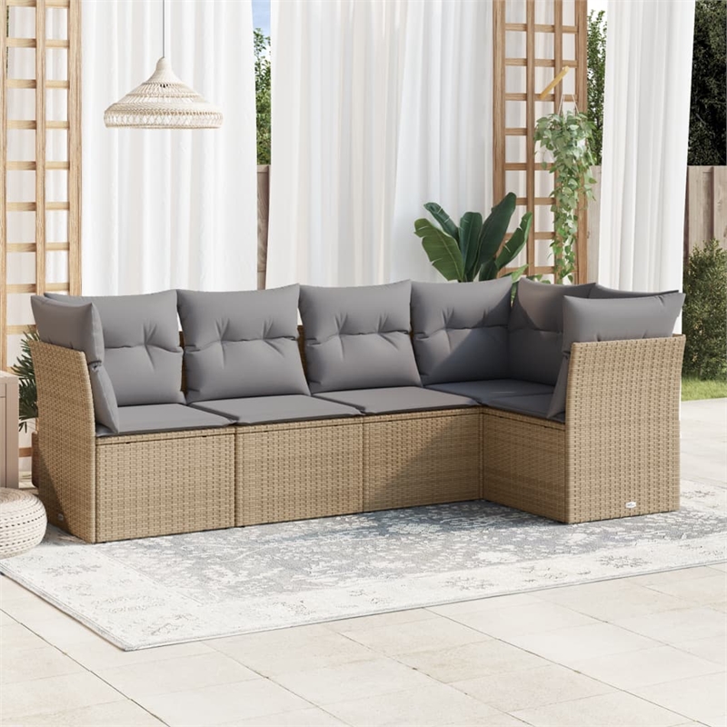 Afuera Living Contemporary 5 Piece Poly Rattan Sofa Set in Gray/Beige