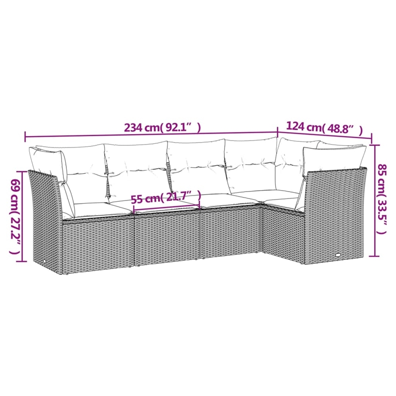 Afuera Living Contemporary 5 Piece Poly Rattan Sofa Set in Gray/Beige