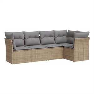 Afuera Living Contemporary 5 Piece Poly Rattan Sofa Set in Gray/Beige