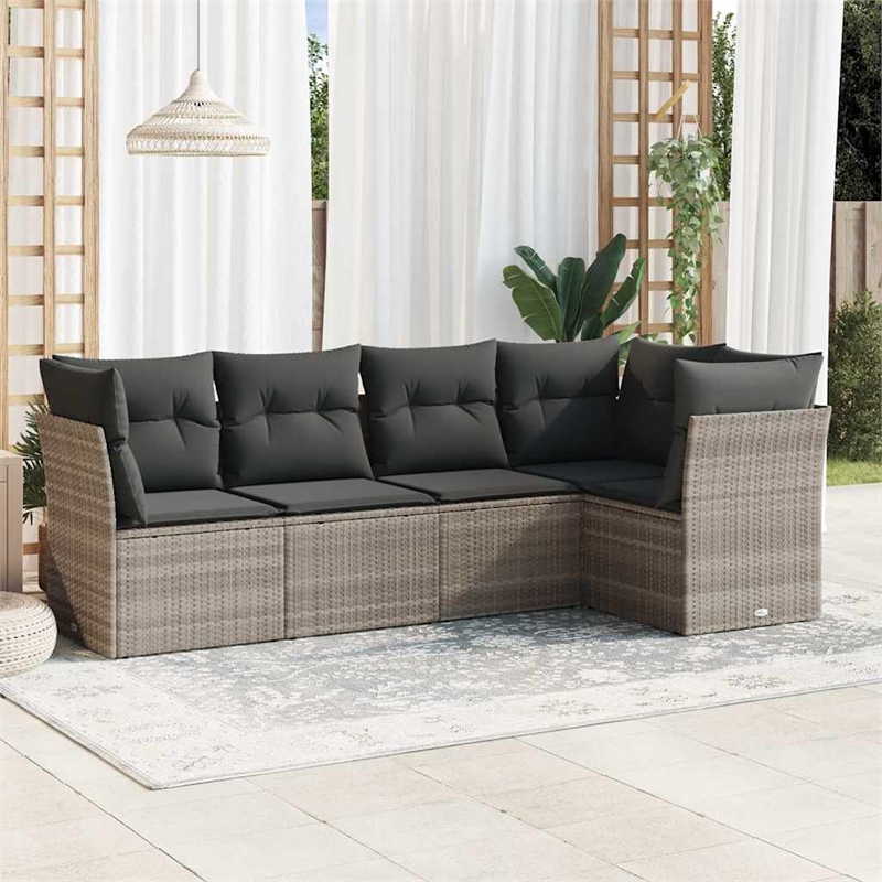 Afuera Living Contemporary Synthetic Poly Rattan 5 Piece  Sofa Set in Gray