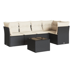 Afuera Living 6 Piece Poly Rattan Small Sofa Set in Black/Cream