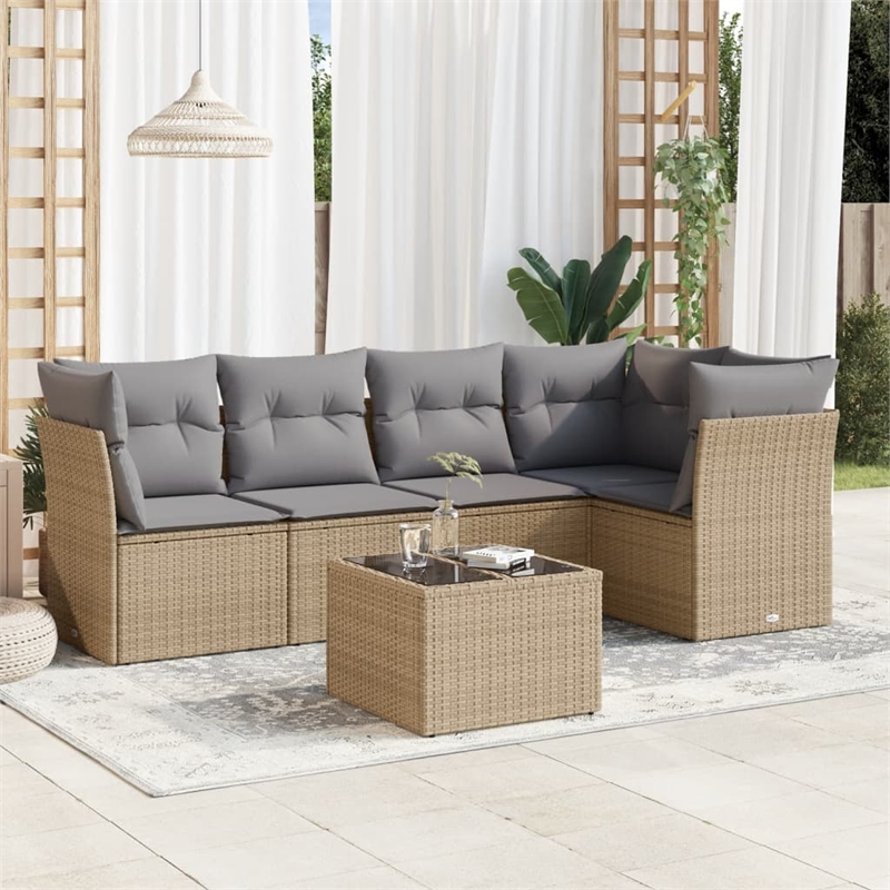 Afuera Living Contemporary 6 Piece Poly Rattan Sofa Set in Gray/Beige