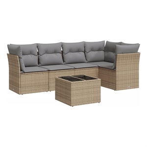 Afuera Living Contemporary 6 Piece Poly Rattan Sofa Set in Gray/Beige
