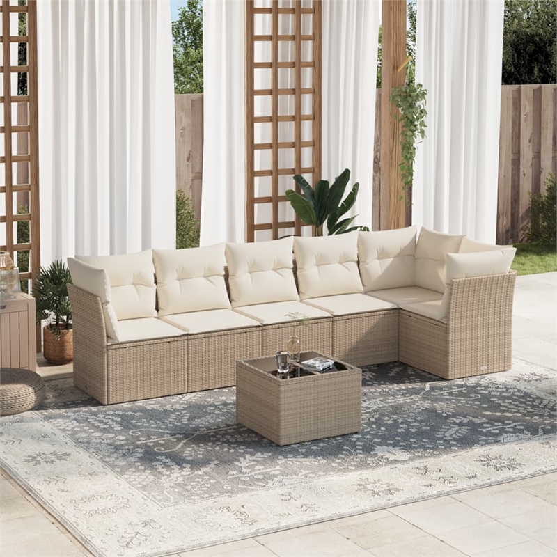 Afuera Living Contemporary 7 Piece Poly Rattan Sofa Set in Beige